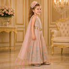 Blush Floral Embroidered Palazzo Set with Dupatta party wear dress for girls - Luxaura Kidswear