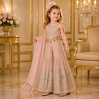Blush Floral Embroidered Palazzo Set with Dupatta party wear dress for girls - Luxaura Kidswear