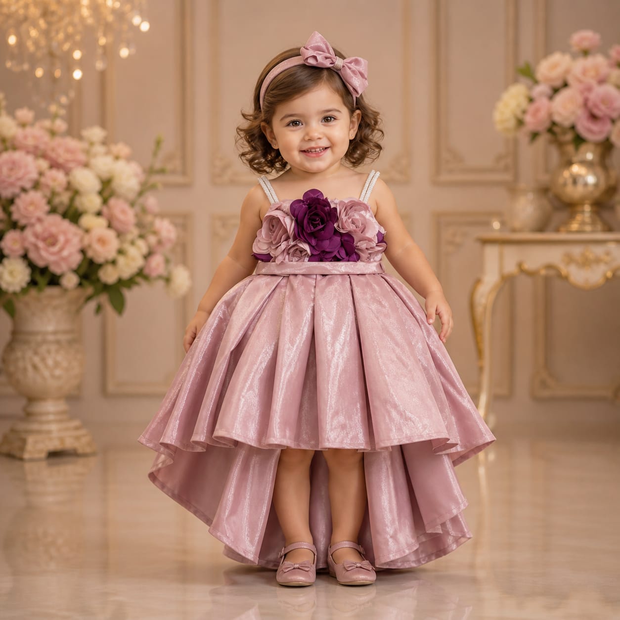 Blush Pink High - Low Party Dress party wear dress for girls - Luxaura Kidswear
