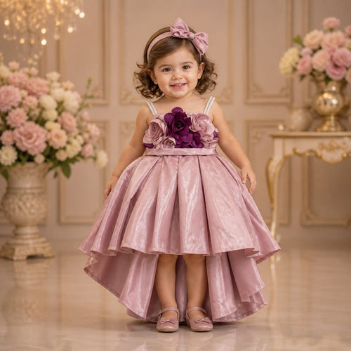 Blush Pink High - Low Party Dress party wear dress for girls - Luxaura Kidswear