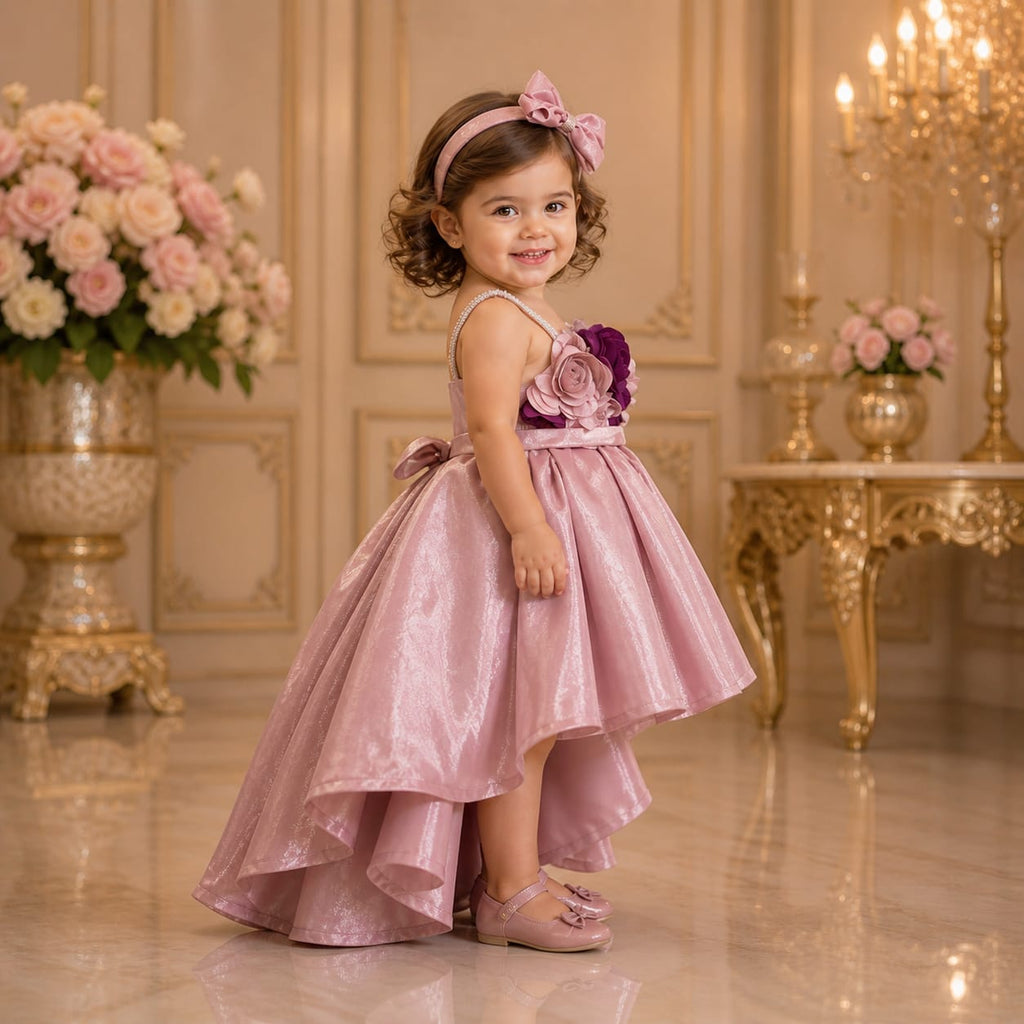Blush Pink High - Low Party Dress party wear dress for girls - Luxaura Kidswear