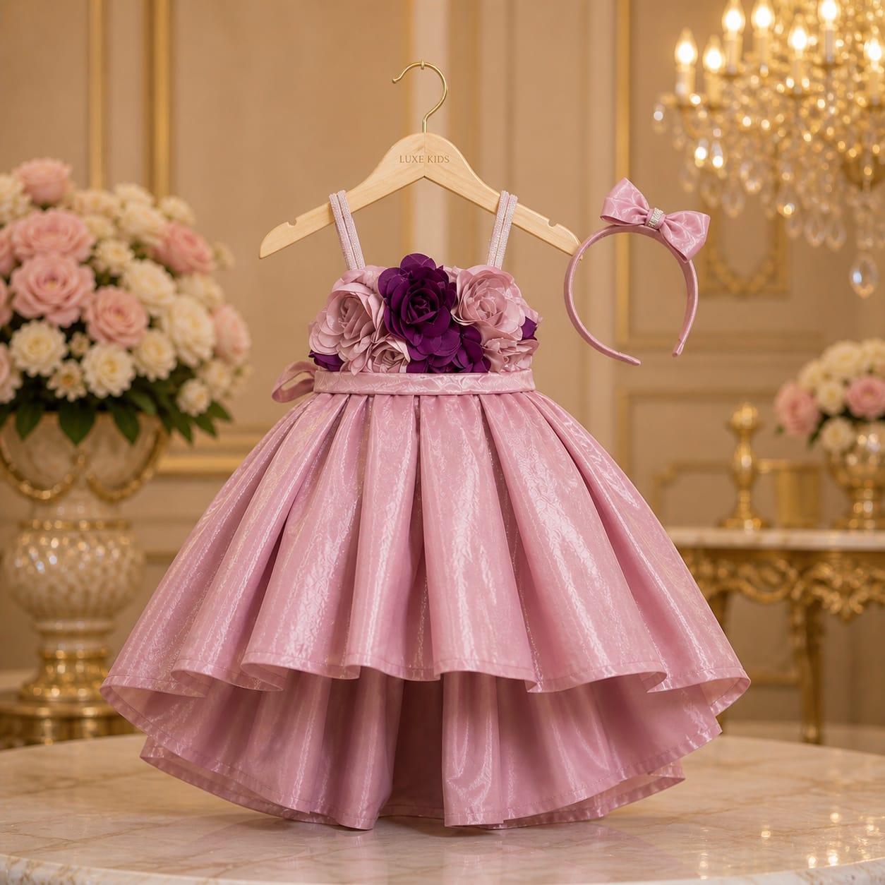 Blush Pink High - Low Party Dress party wear dress for girls - Luxaura Kidswear