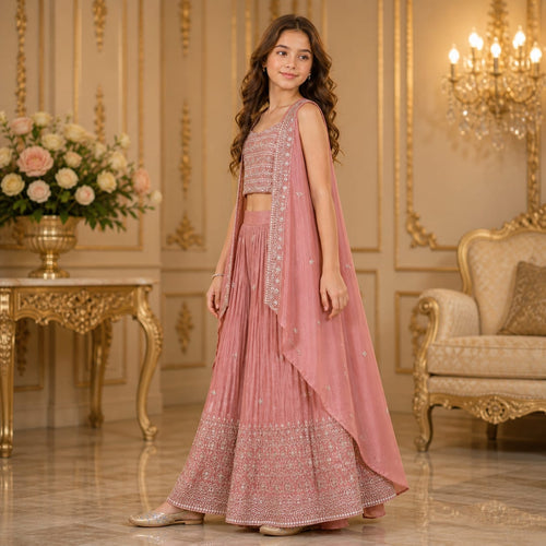 Blush Rose Premium Hand Embroidered Palazzo Set with Cape party wear dress for girls - Luxaura Kidswear