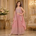 Blush Rose Premium Hand Embroidered Palazzo Set with Cape party wear dress for girls - Luxaura Kidswear