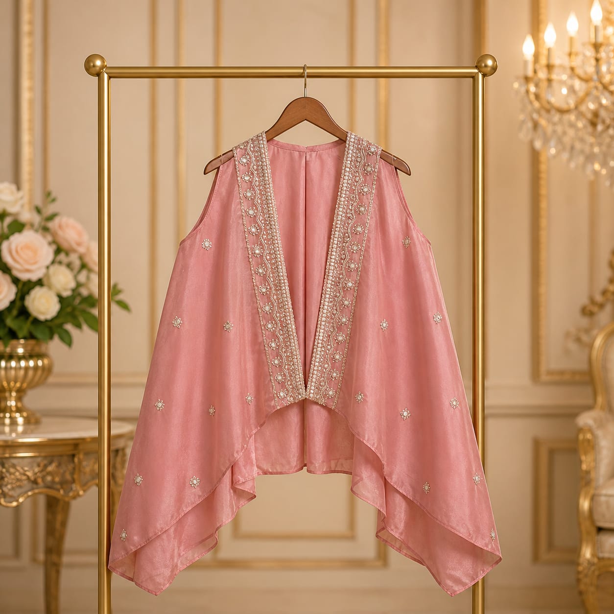 Blush Rose Premium Hand Embroidered Palazzo Set with Cape party wear dress for girls - Luxaura Kidswear