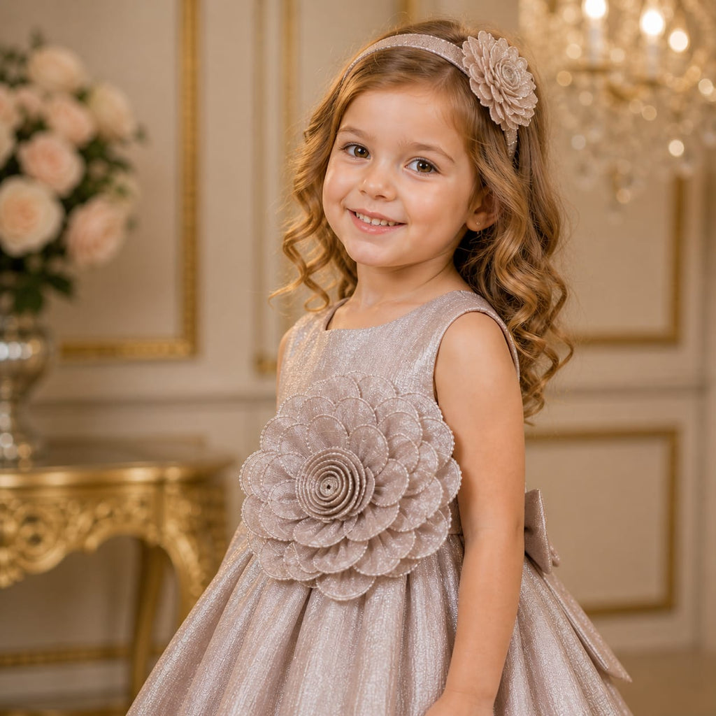 Champagne Gold Floral Party Dress for Girls party wear dress for girls - Luxaura Kidswear