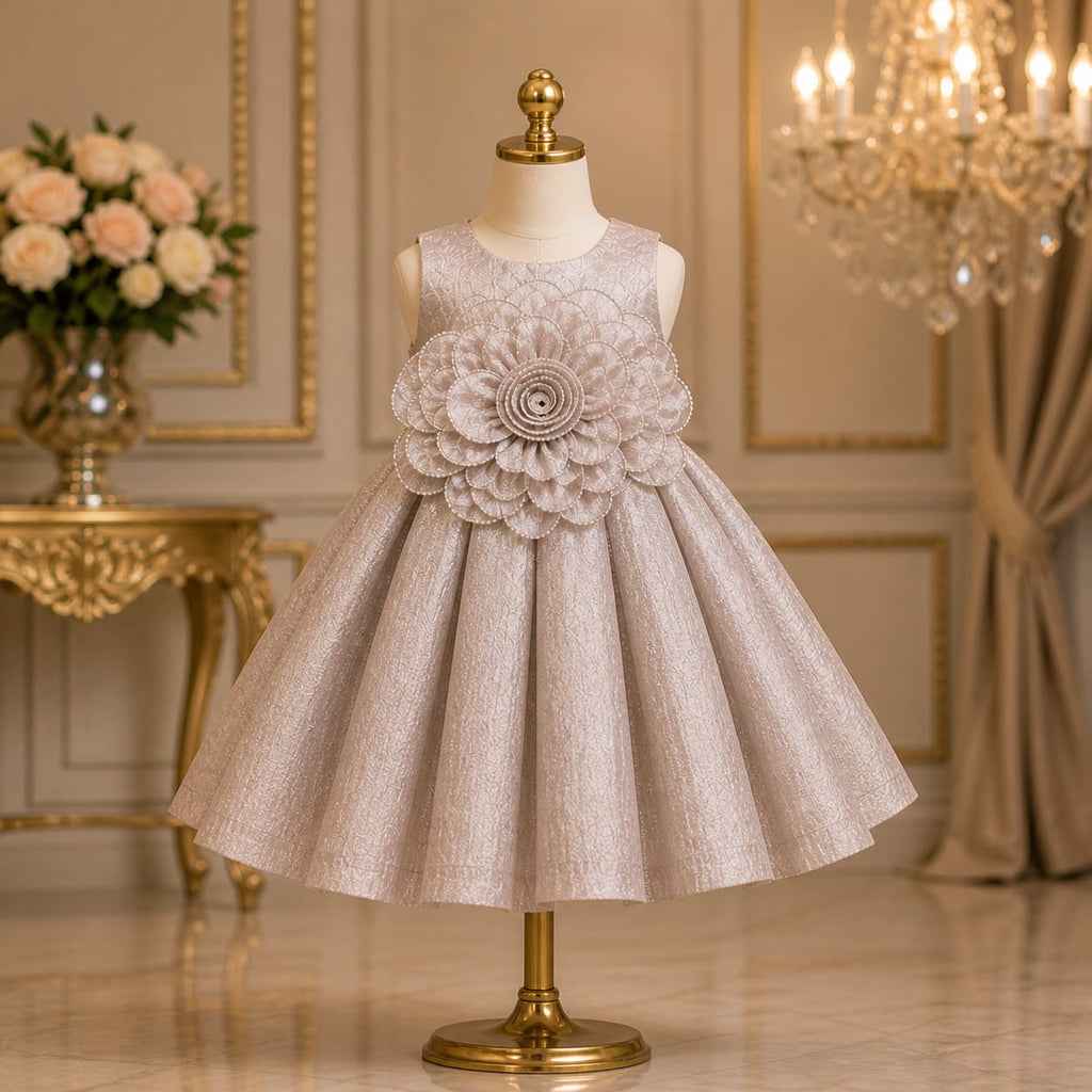 Champagne Gold Floral Party Dress for Girls party wear dress for girls - Luxaura Kidswear