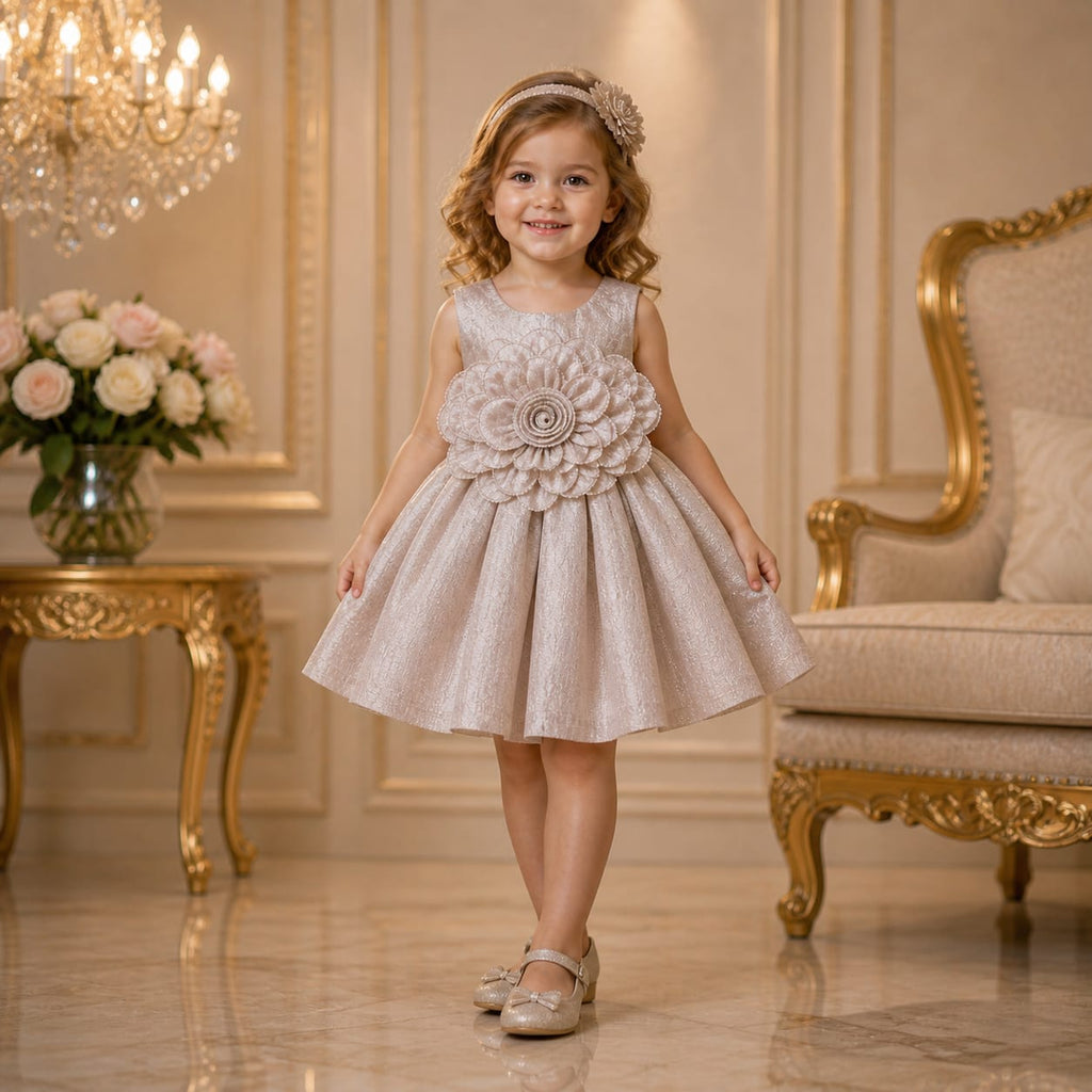 Champagne Gold Floral Party Dress for Girls party wear dress for girls - Luxaura Kidswear