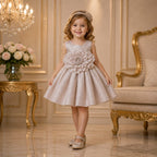 Champagne Gold Floral Party Dress for Girls party wear dress for girls - Luxaura Kidswear