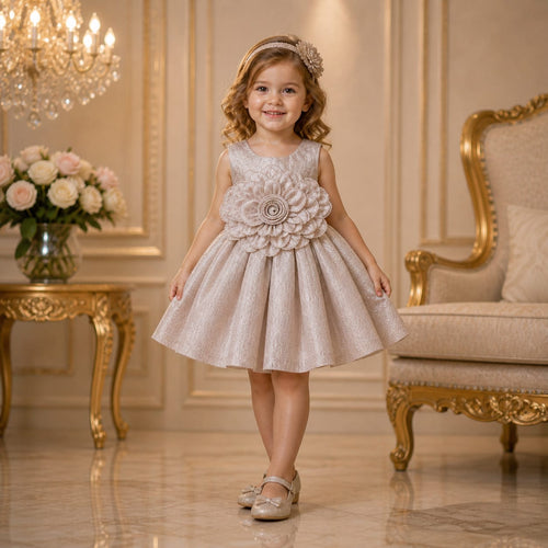 Champagne Gold Floral Party Dress for Girls party wear dress for girls - Luxaura Kidswear