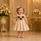 Champagne Gold Floral Party Dress with Accessories party wear dress for girls - Luxaura Kidswear