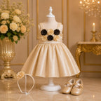 Champagne Gold Floral Party Dress with Accessories party wear dress for girls - Luxaura Kidswear