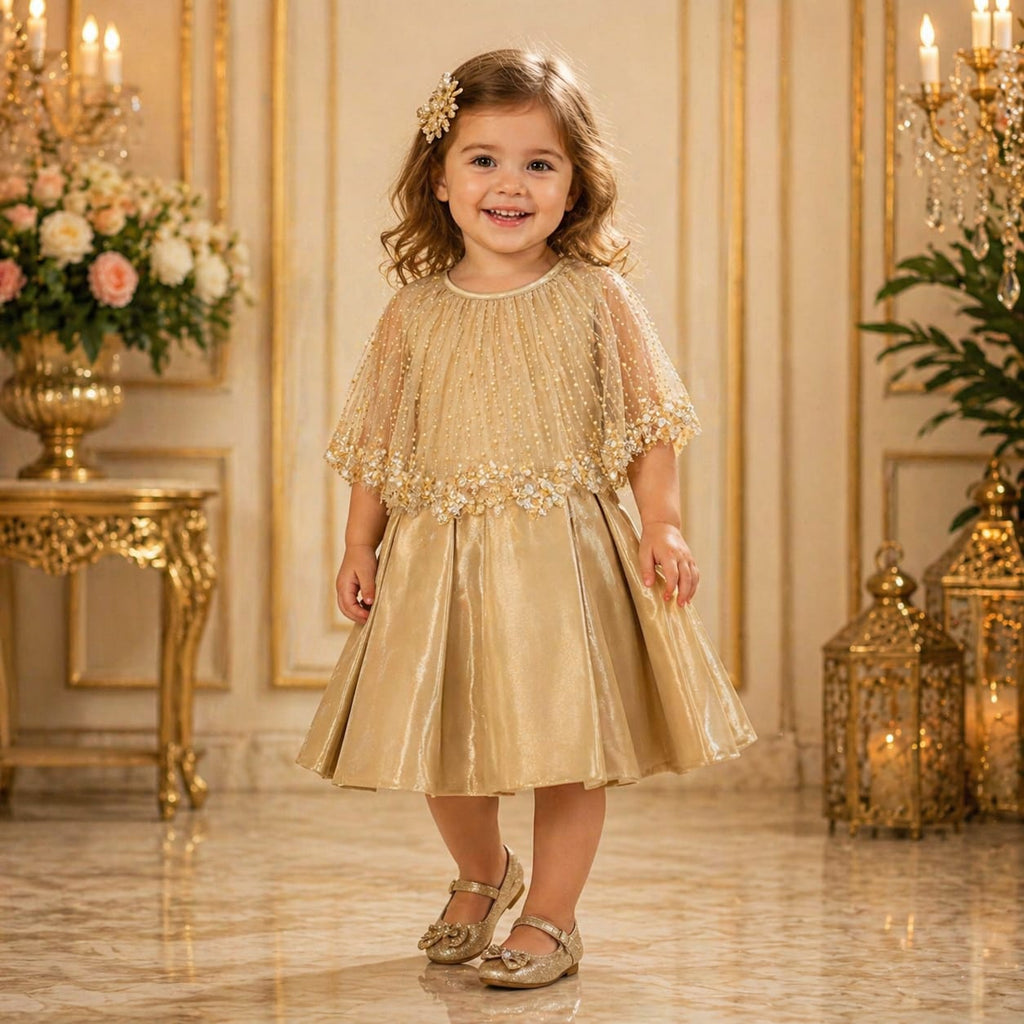 Champagne Gold Party Dress for Baby Girls party wear dress for girls - Luxaura Kidswear