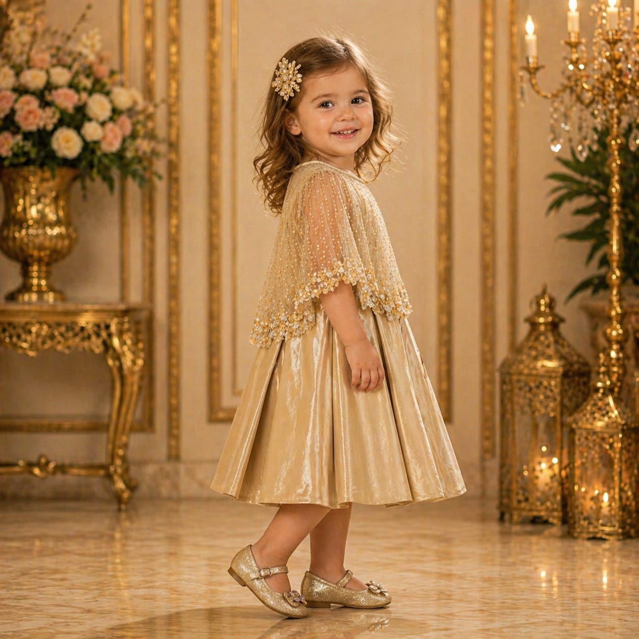 Champagne Gold Party Dress for Baby Girls party wear dress for girls - Luxaura Kidswear