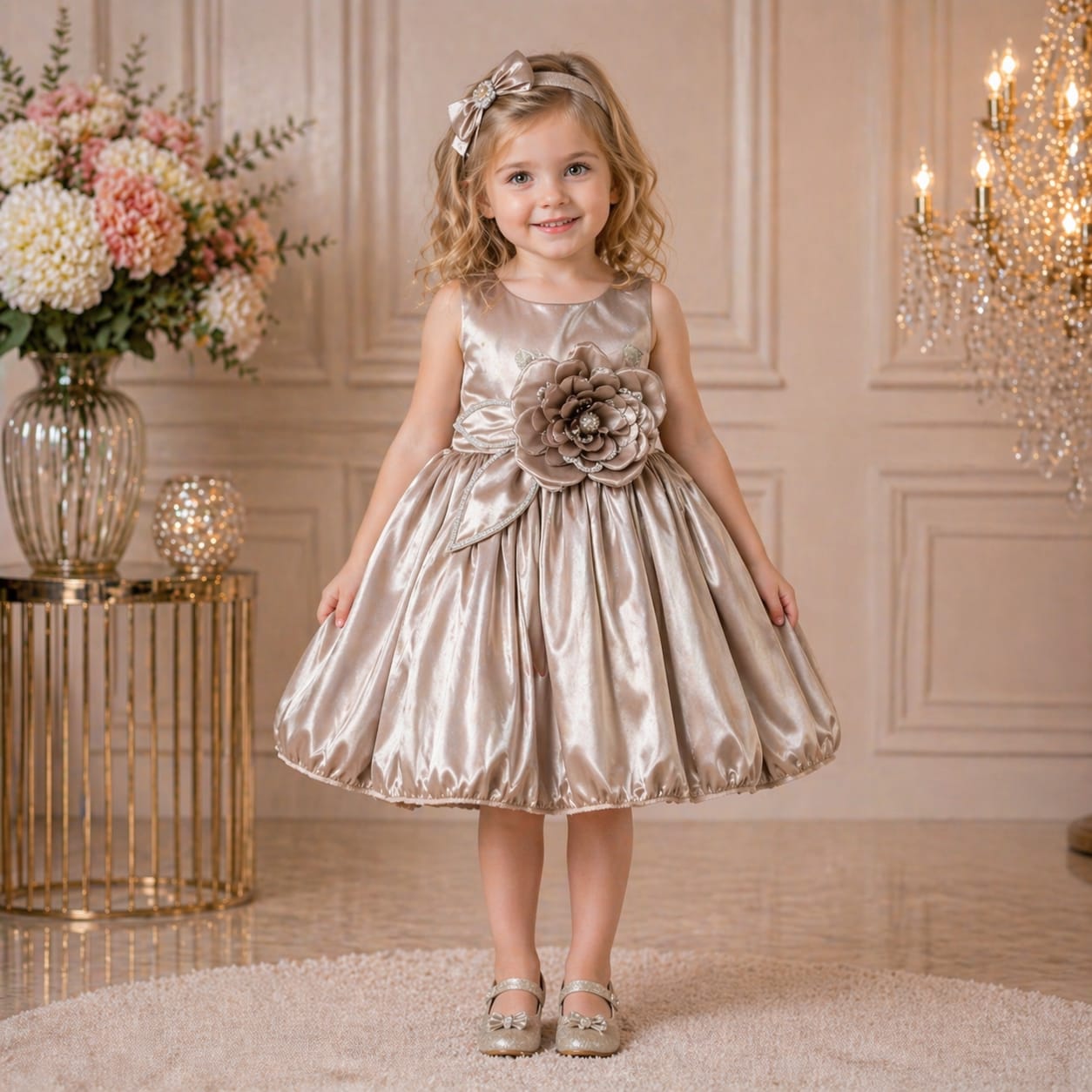 Champagne Gold Princess Party Dress party wear dress for girls - Luxaura Kidswear