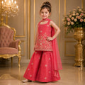 Coral Peach Floral Embroidered Palazzo Set with Dupatta party wear dress for girls - Luxaura Kidswear