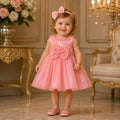 Coral Pink Bow Party Dress Set for Girls with Accessories party wear dress for girls - Luxaura Kidswear