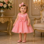 Coral Pink Bow Party Dress Set for Girls with Accessories party wear dress for girls - Luxaura Kidswear