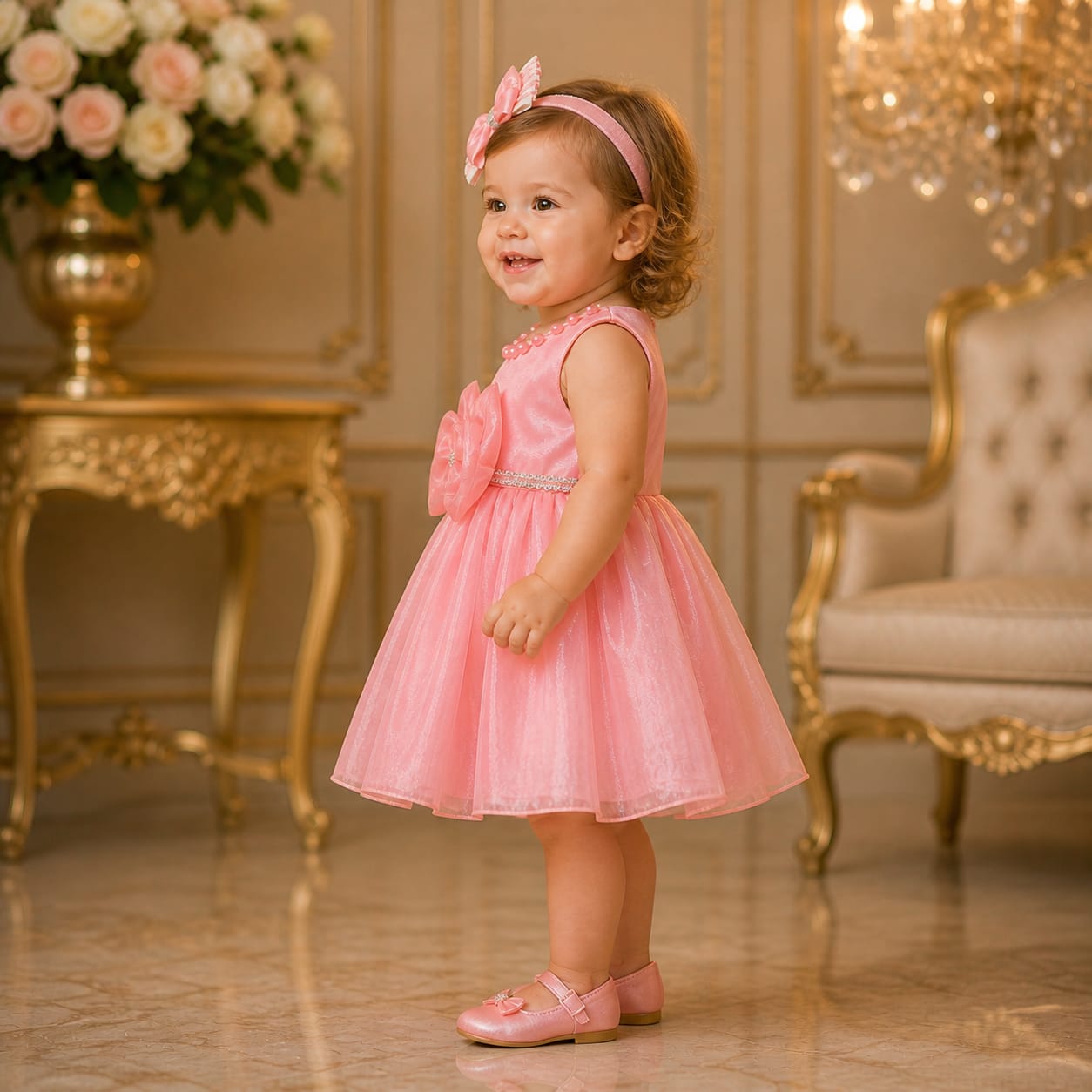 Coral Pink Bow Party Dress Set for Girls with Accessories party wear dress for girls - Luxaura Kidswear