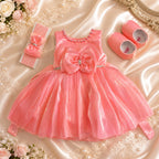 Coral Pink Bow Party Dress Set for Girls with Accessories party wear dress for girls - Luxaura Kidswear