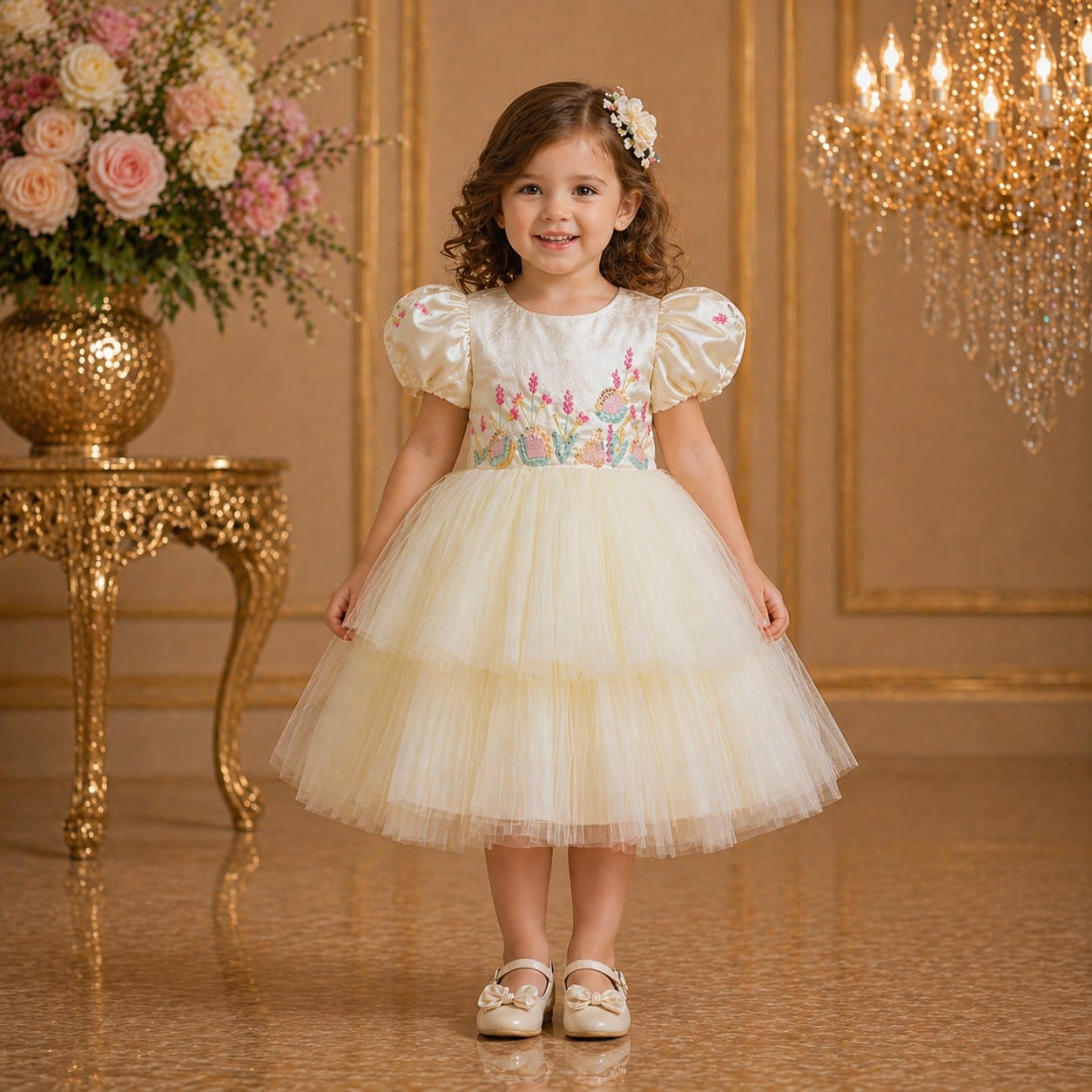 Cream Embroidered Party Dress for Baby Girls party wear dress for girls - Luxaura Kidswear