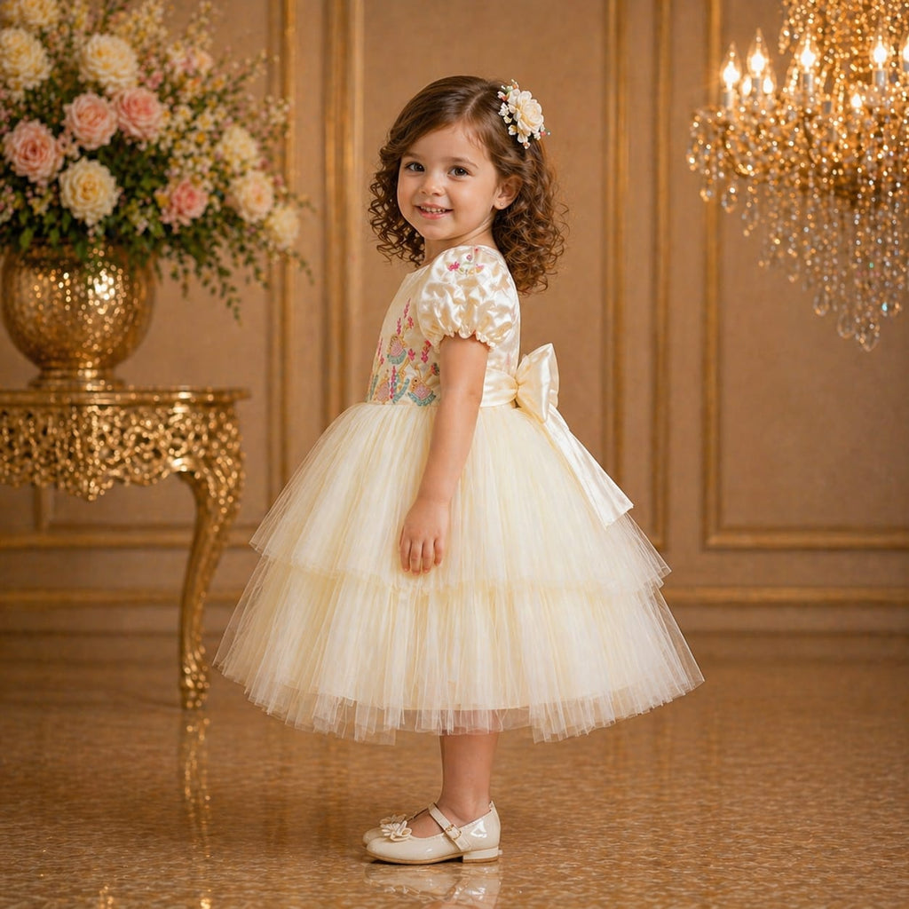 Cream Embroidered Party Dress for Baby Girls party wear dress for girls - Luxaura Kidswear