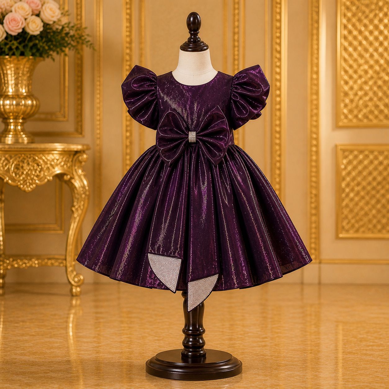 Deep Wine Purple, Royal Bow Party Dress party wear dress for girls - Luxaura Kidswear