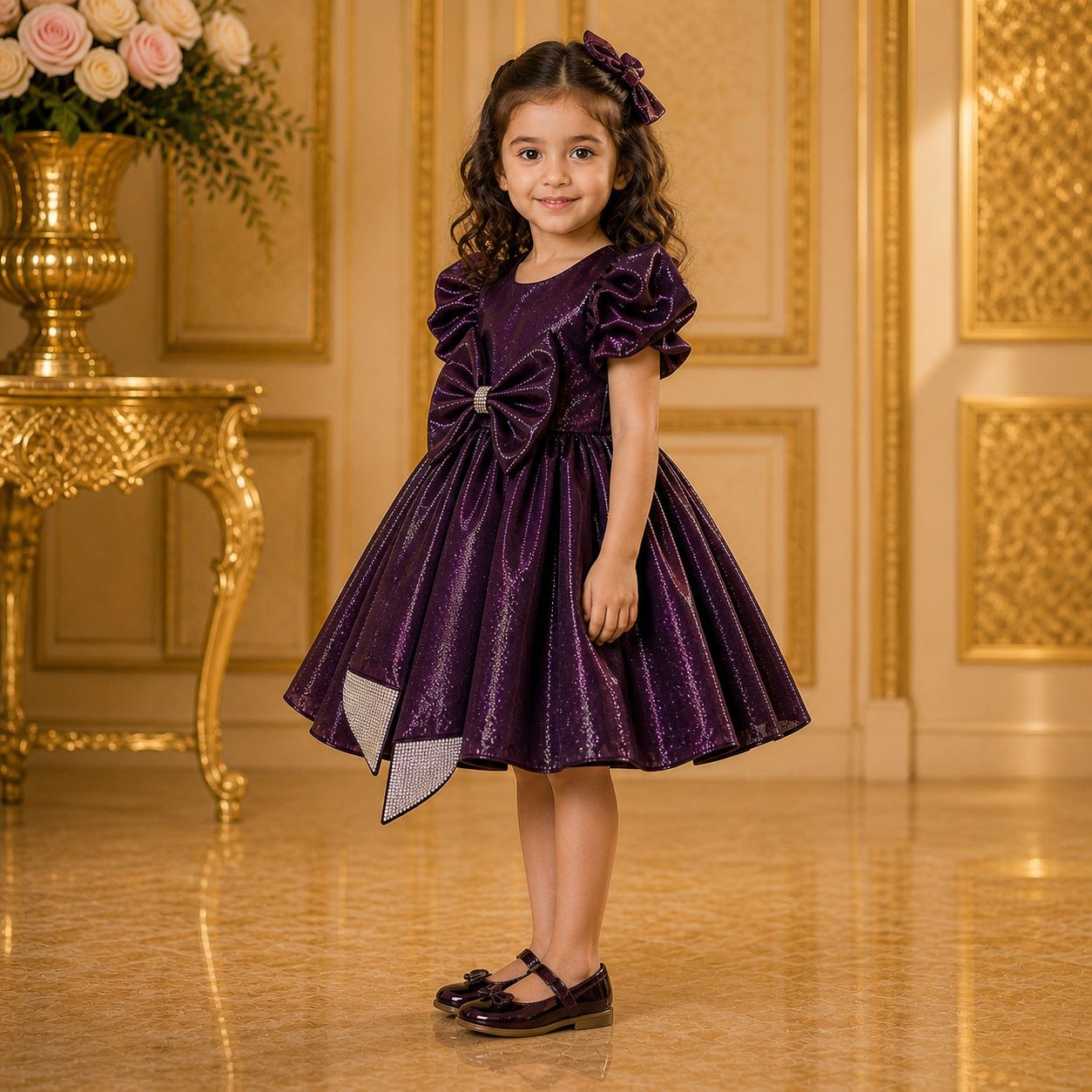 Deep Wine Purple, Royal Bow Party Dress party wear dress for girls - Luxaura Kidswear