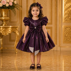 Deep Wine Purple, Royal Bow Party Dress party wear dress for girls - Luxaura Kidswear
