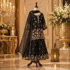 Elegant Black Embroidered Palazzo Set with Dupatta party wear dress for girls - Luxaura Kidswear