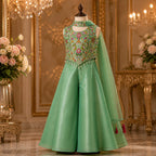 Emerald Green Royal Embroidered Palazzo Set with Dupatta party wear dress for girls - Luxaura Kidswear