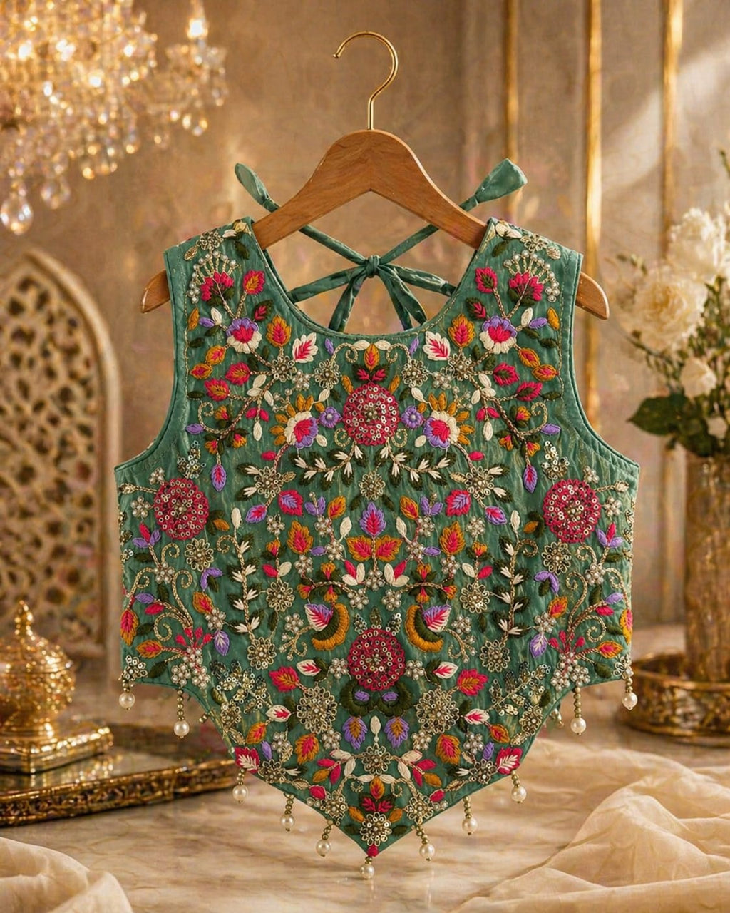 Emerald Green Royal Embroidered Palazzo Set with Dupatta party wear dress for girls - Luxaura Kidswear