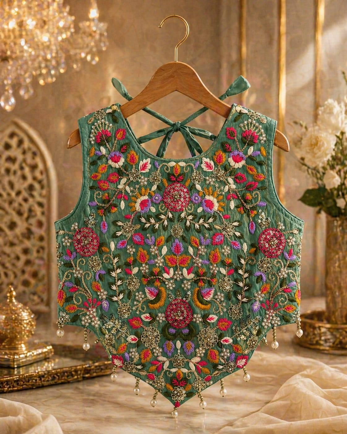 Emerald Green Royal Embroidered Palazzo Set with Dupatta party wear dress for girls - Luxaura Kidswear