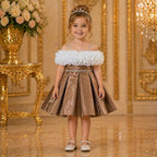 Golden Copper White Ruffle Party Dress party wear dress for girls - Luxaura Kidswear