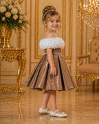 Golden Copper White Ruffle Party Dress party wear dress for girls - Luxaura Kidswear