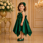 Golden Green Satin Party Dress for Baby Girls party wear dress for girls - Luxaura Kidswear