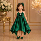 Golden Green Satin Party Dress for Baby Girls party wear dress for girls - Luxaura Kidswear