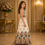 Ivory Floral Embroidered Lehenga Set with Dupatta party wear dress for girls - Luxaura Kidswear