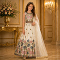 Ivory Floral Embroidered Lehenga Set with Dupatta party wear dress for girls - Luxaura Kidswear