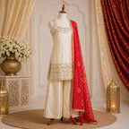 Ivory Gold Embroidered Ethnic Kurta Palazzo Set party wear dress for girls - Luxaura Kidswear