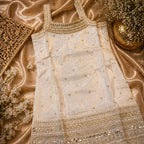 Ivory Gold Embroidered Ethnic Kurta Palazzo Set party wear dress for girls - Luxaura Kidswear