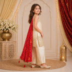 Ivory Gold Embroidered Ethnic Kurta Palazzo Set party wear dress for girls - Luxaura Kidswear