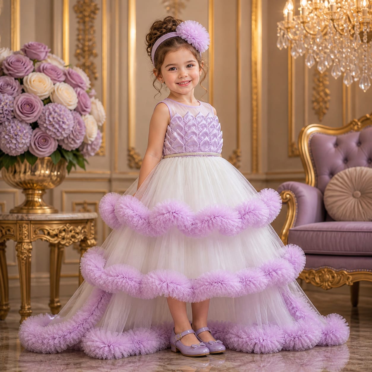 Lavender Luxury Layered Princess Party Dress party wear dress for girls - Luxaura Kidswear