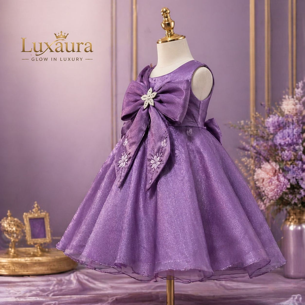 Lavender Royal Bow Party Dress party wear dress for girls - Luxaura Kidswear