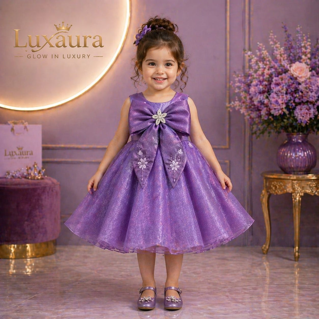 Lavender Royal Bow Party Dress party wear dress for girls - Luxaura Kidswear