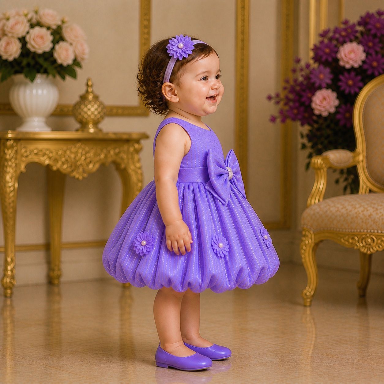 Lavender Royal Bow Party Dress with Matching Accessories party wear dress for girls - Luxaura Kidswear