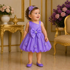 Lavender Royal Bow Party Dress with Matching Accessories party wear dress for girls - Luxaura Kidswear