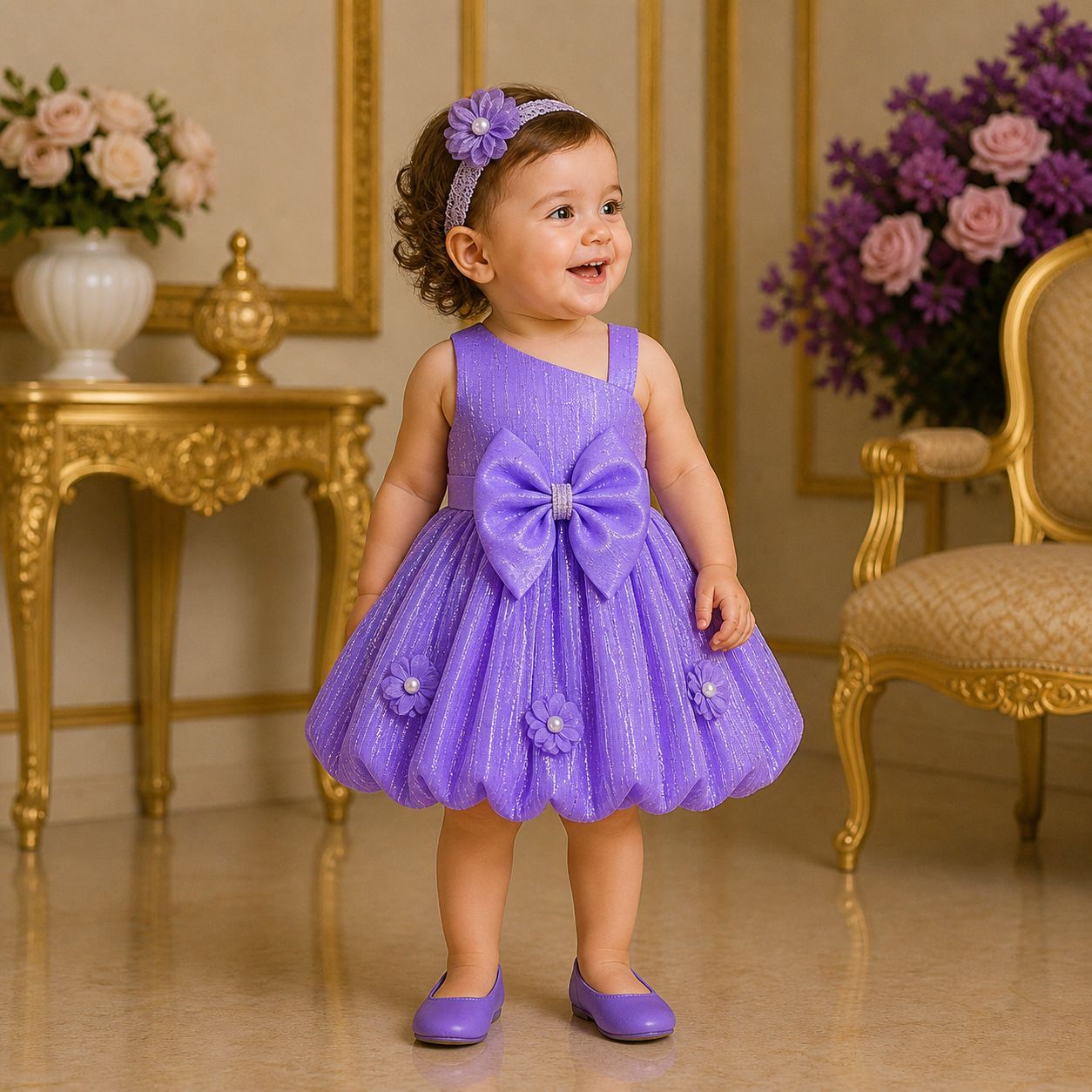 Lavender Royal Bow Party Dress with Matching Accessories party wear dress for girls - Luxaura Kidswear