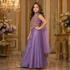 Lavender Royal Embroidered Palazzo Set with Dupatta party wear dress for girls - Luxaura Kidswear