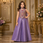 Lavender Royal Embroidered Palazzo Set with Dupatta party wear dress for girls - Luxaura Kidswear